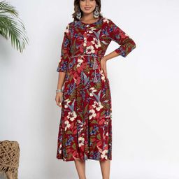 DIZON Women Floral Printed Midi Fit & Flare Ethnic Dress-image-23