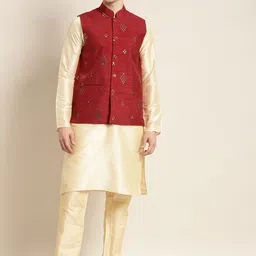 SOJANYA Men Maroon Mirror Work Nehru Jacket-39