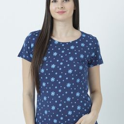 Huetrap Women Navy Blue Printed Round Neck T-shirt-image-51