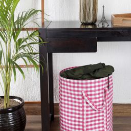My Gift Booth Pink & White Checked Cotton Laundry Bag-image-53