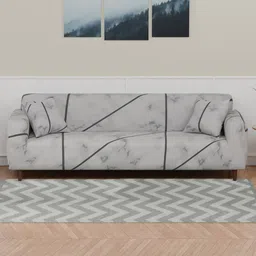 Lukzer Grey Printed 4-Seater Sofa Cover With Arms-image-25