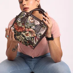 RUDHIRA Floral Printed Leather Structured Handheld Bag image 3