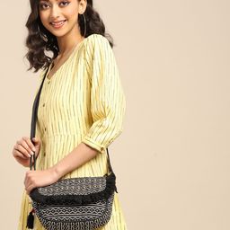 Anouk Black & Off White Jacquard Woven Design Sling Bag-41