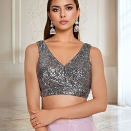Soch Embellished V-Neck Sequinned Georgette Saree Blouse-image-54