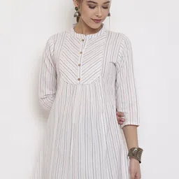 Janasya Women White Striped A-Line Pure Cotton Top-picture-11
