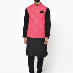 KISAH Men Black Solid Kurta with Churidar & Nehru Jacket-picture-4