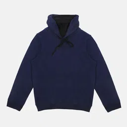 Wear Your Mind Boys Navy Blue Solid Hooded Sweatshirt With Attached Face Covering-image-19