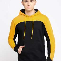 Maniac Men Black & Yellow Colourblocked Hooded Sweatshirt-image-69