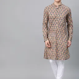 See Designs Men Beige & Blue Printed Kurta with Churidar-image-60