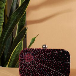 STREET 9 Women Black & Pink Embellished Star Box Clutch-57