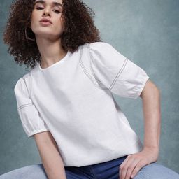 The Roadster Life Co. Contrast Stitch Puff Sleeve Cotton Top-image-17