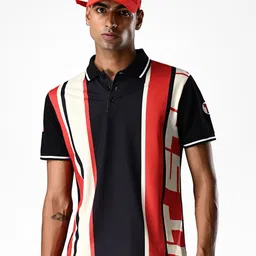 Supa Colourblocked Polo Collar Cotton T-shirt-image-91