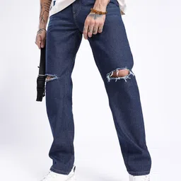 glitchez Men Urban Core Slash Knee Light Faded Jeans-image-28