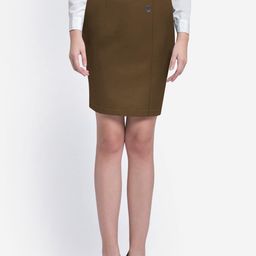 Martini Women Olive Brown Solid Pencil Slim-Fit Mini Skirt-image-132