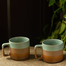 ExclusiveLane Set of 2 Green  Brown Hand Glazed Ceramic Mugs- 362 ml-16