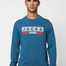 Jack & Jones Men Teal Blue Printed Sweatshirt-image-90