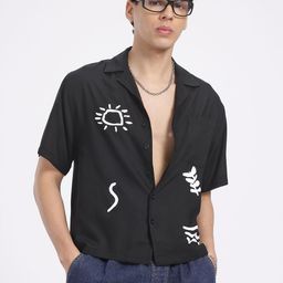 glitchez Eye-Catching Doodles Cuban Collar Relaxed Fit Casual Shirt-image-77