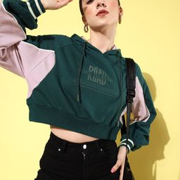 The Roadster Lifestyle Co. Printed Hooded Crop Sweatshirt-image-40