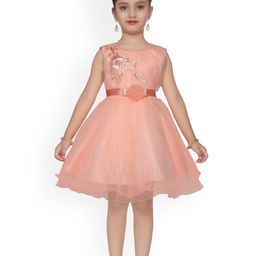 Aarika Girls Peach-Coloured Embroidered Fit and Flare Dress-10
