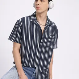 glitchez Nautical Stripes Camp Collar Shirt-image-62