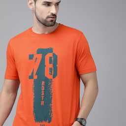 Roadster Men Orange & Teal Green Graphic & Brand Logo Printed Cotton T-shirt-image-14