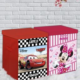 Kuber Industries Set Of 2 Disney Minnie & Cars Printed Foldable Sustainable Organisers With Lid-67