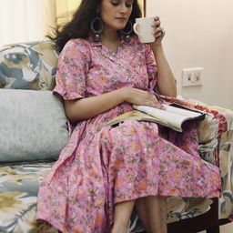 Janasya  Floral Cotton Wrap Maternity Dress-image-45