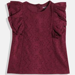 makemyfab Girls Floral Gathers Schiffli Top-51