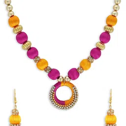 AKSHARA Girls Yellow & Gold-Toned Stone-Studded Handcrafted Beaded Jewellery Set-image-73