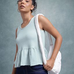 The Roadster Life Co. Self Design Textured Gathered Peplum Crop Top-picture-30