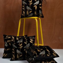 HOSTA HOMES Black Set of 5 Floral Velvet Square Cushion Covers-image-20