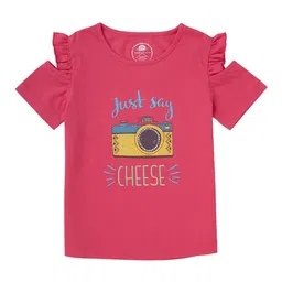 Cub McPaws Girls Pink Printed V-Neck T-shirt-image-90