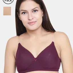 Floret Burgundy & Nude-Coloured Solid Non-Wired Lightly Padded T-shirt Bra F20560-picture-12