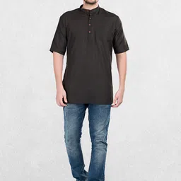 SHIWAM ETHNIX Men Black Thread Work Pathani Kurta-picture-29