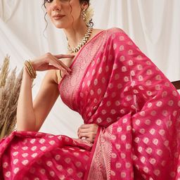 DIVASTRI Floral Zari Organza Banarasi Saree-14