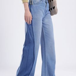 glitchez Women Contrast Panel Wide Leg Jeans-image-74
