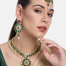 Peora Gold-Plated & Green Crystal Studded Jewellery Set-12