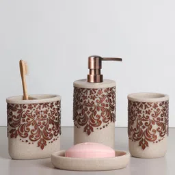 OBSESSIONS Brown & Beige Set of 4 Textured Bathroom Set-17