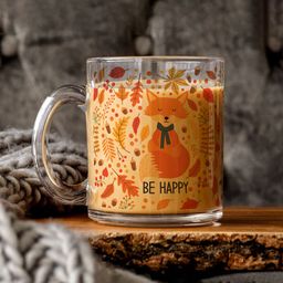 Gathari Transparent & Red Floral Printed Glass Mug 330 ml-41