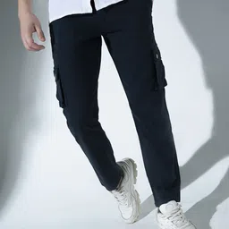 Hubberholme Men Navy Slim Fit Cargo Trousers-image-22