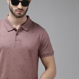The Roadster Lifestyle Co Men Mauve Printed Pure Cotton Polo Collar T-shirt-image-87
