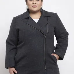 plusS Women Black Solid Wrap Coat-image-16