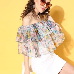 Athena Women Classic White Tie and Dye Feminine Frills Top-image-98