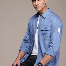 The Roadster Life Co. Relaxed Fit Minimal Applique Detail Opaque Pure Cotton Casual Shirt-image-46