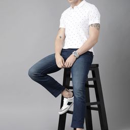 Roadster Men White & Black Printed Polo Collar Pure Cotton T-shirt-image-50