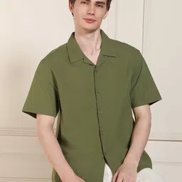 Dennis Lingo Relaxed fit Cuban Collar Cotton Shirt-image-65