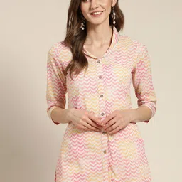 Shae by SASSAFRAS Pink & Beige Geometric Print Shirt Style Top-picture-18
