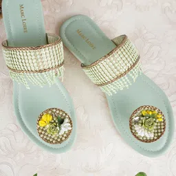 Marc Loire Women Green Woven Design One Toe Flats-image-13