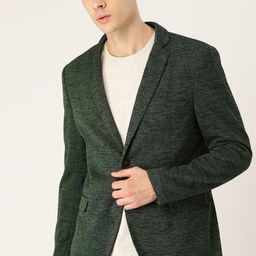 INVICTUS Men Green & Black Self-Design Slim Fit Single-Breasted Blazer-11