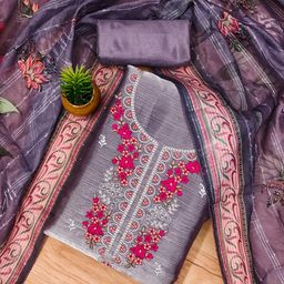 HERE&NOW Floral Zari Embroidered Barbarik Silk Unstitched Dress Material-image-1